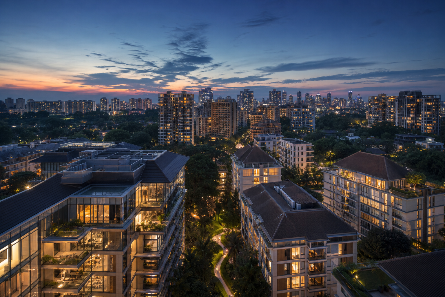 Singapore residences at twilight